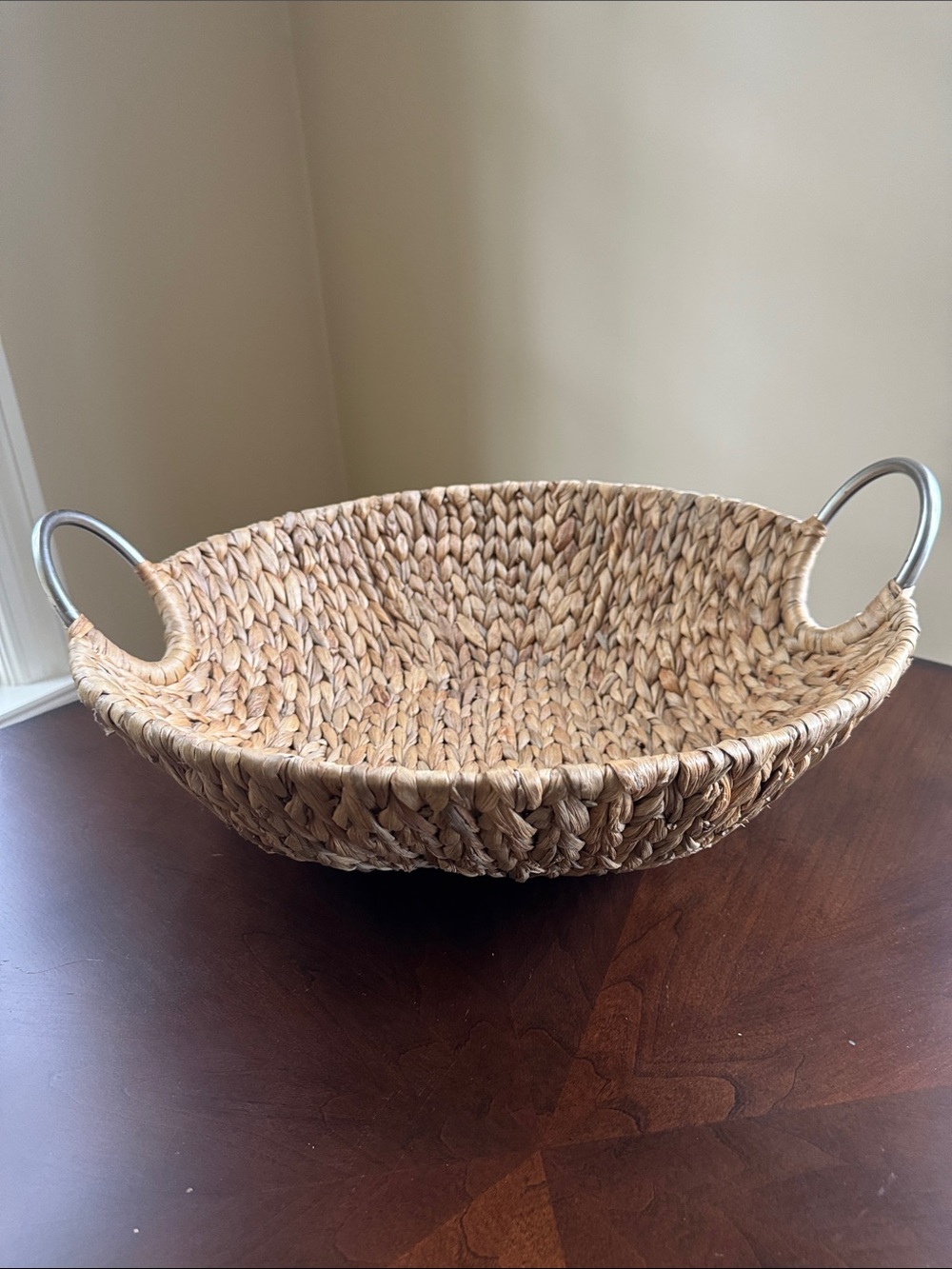 Woven Seagrass Basket with Silver Metal Handles - Natural